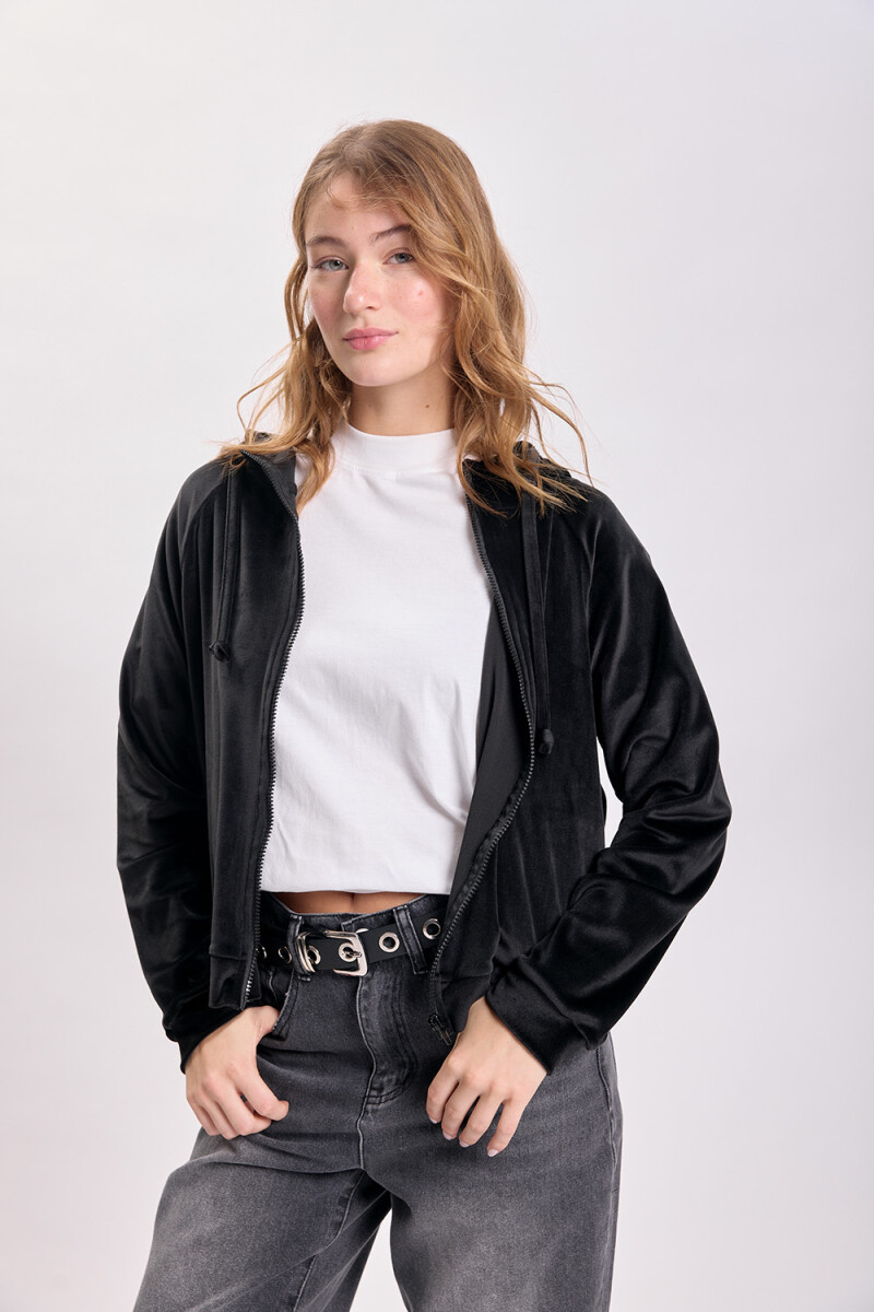 Campera de plush manga ranglan Negro