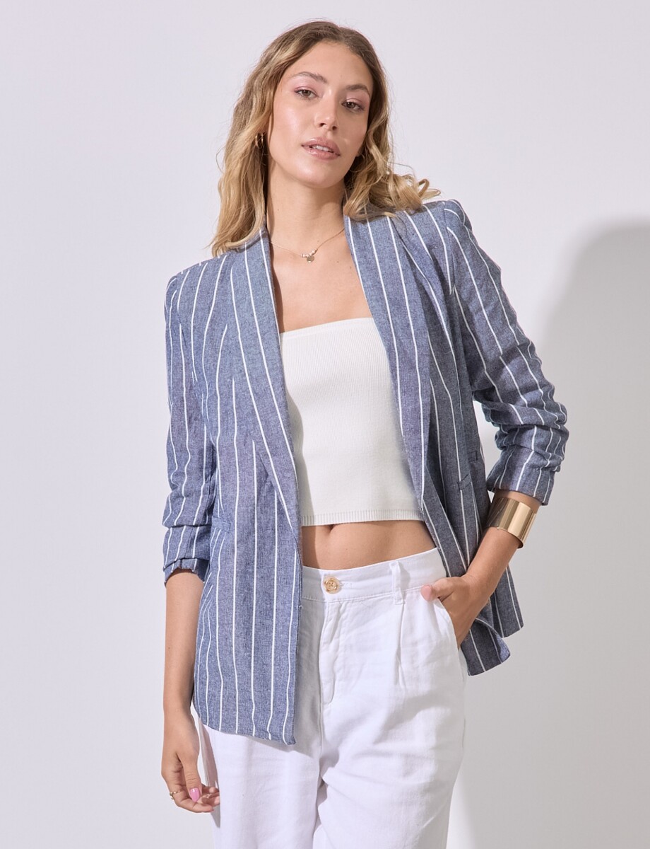 Blazer Lino Lineas - Azul/blanco 