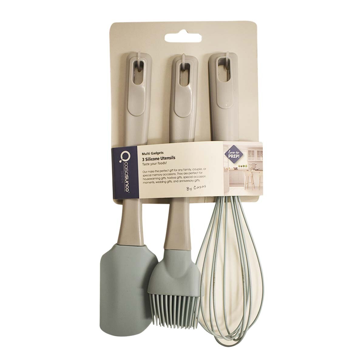 Kit Menage p/ Cocina en Silicona con Espátula Batidor Pincel - Celeste 