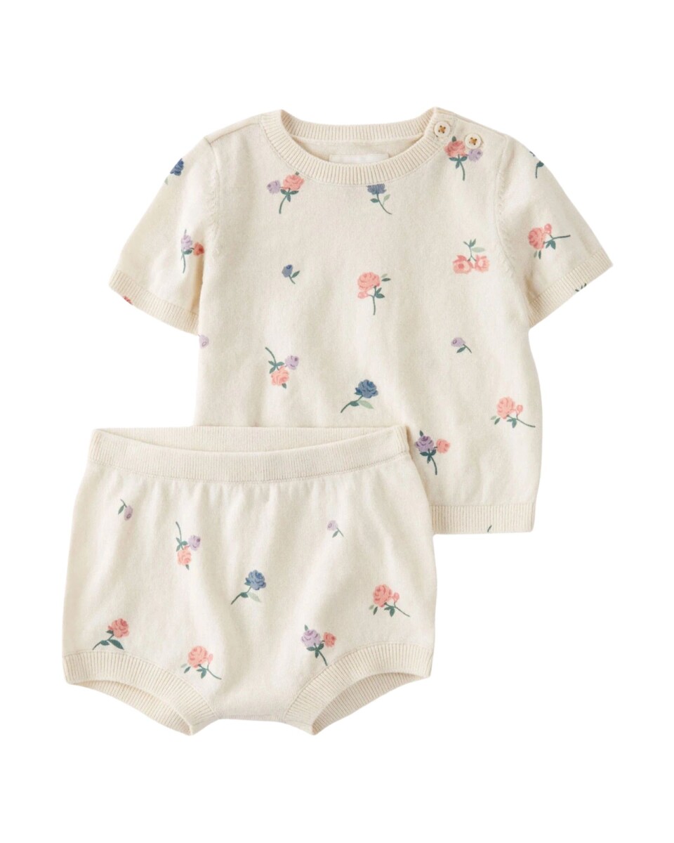 Set dos piezas de algodón orgánico, short y remera diseño floral 