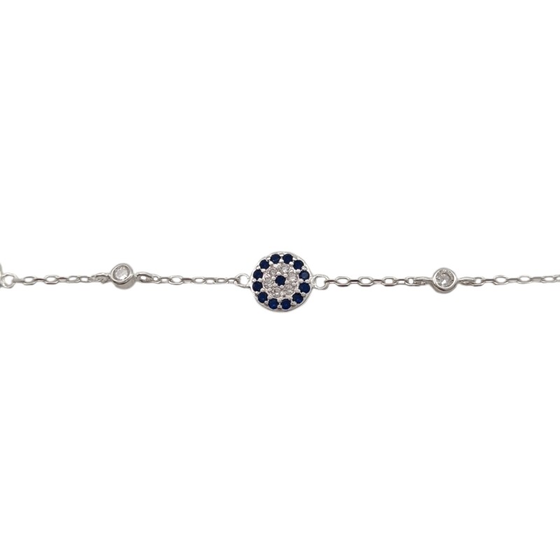 Pulsera Ojo protector - Plata 925-Zirconia blanca y azul-PU3712 conpiedra