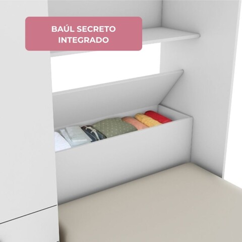 Ropero Lisboa 4 Puertas 3 Cajones con Cama Individual y Baúl - Blanco Rosa Ropero Lisboa 4 Puertas 3 Cajones con Cama Individual y Baúl - Blanco Rosa
