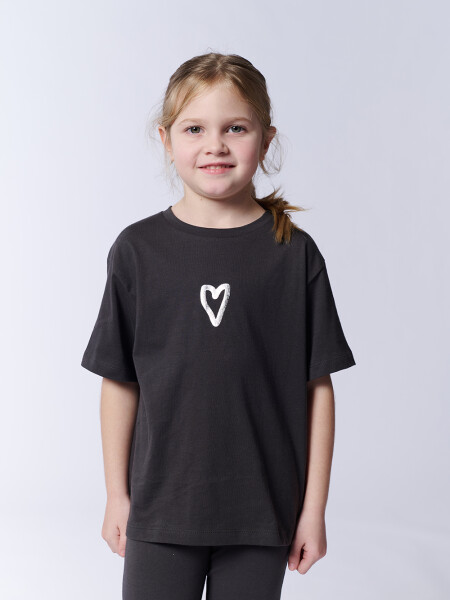 Remera Manga Corta Estampa Corazón Gris Oscuro
