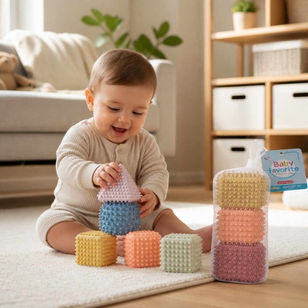 Set 3 juguetes sensoriales texturas y relieve surtido celeste