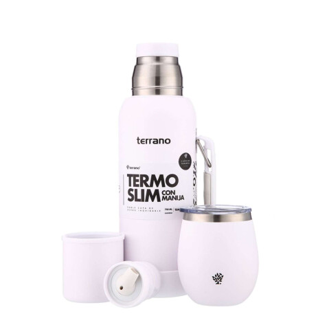 Kit Termo 750Ml. Slim Con Manija + Mate De Acero Con Tapa Blanco