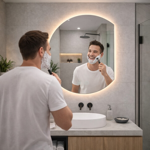 Espejo De Baño Led Redondo Medialuna Desempañador Led08 52 X 60 Cm ESPEJO REDONDO LED08 52X60 MEDIALUNA