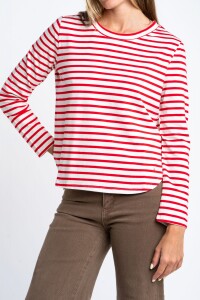 Remera Rayada Algodón Elastano Rojo