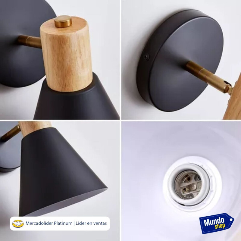 Aplique Estilo Nórdico Metal Blanco Con Detalle Madera Negro
