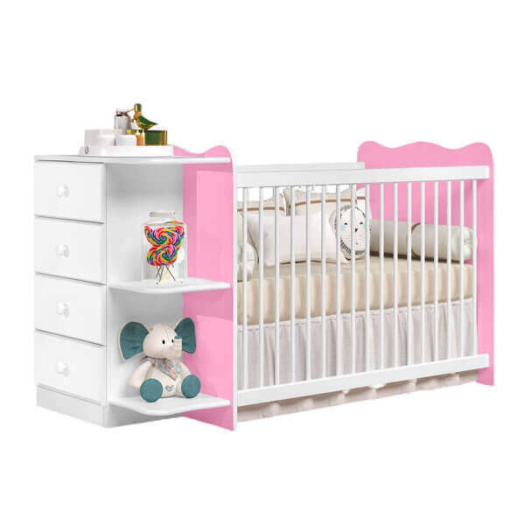 Cuna con Comoda New Happy J&A Blanco Rosa