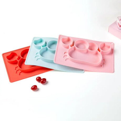 Platos c/Formas en Tapete Individual Comida Bebé en Silicona Rosa