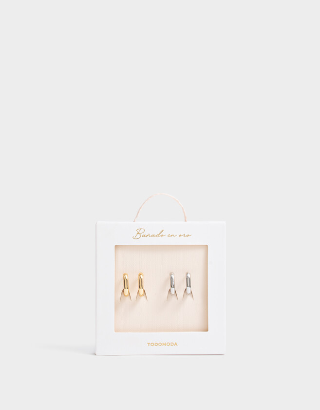 Aros Argollas Set Premium Silver Aros Argollas Set Bañado En Oro - Combinacion Bicolor