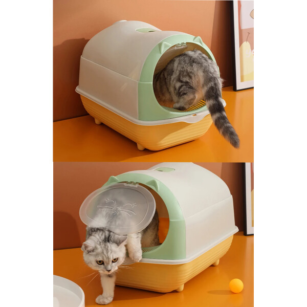 Baño Sanitario Arenero Para Gato Cerrado Con Puerta Y Pala Variante Color Verde
