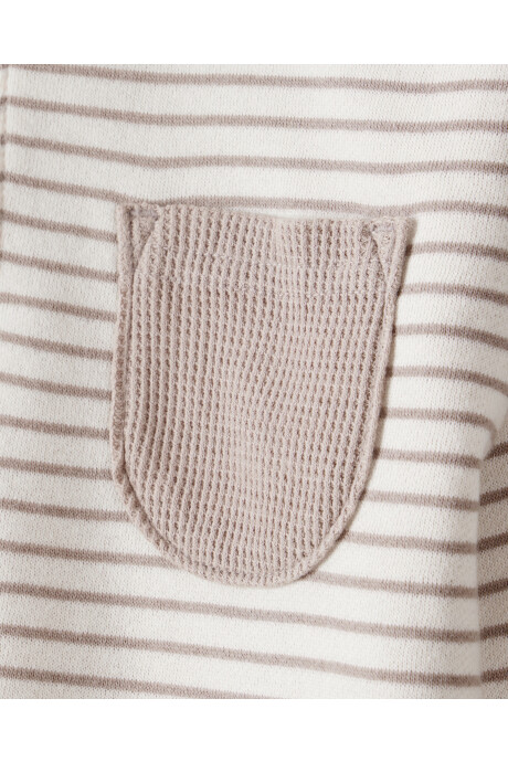 Set dos piezas de algodón, pantalón y buzo cierre un cuarto, beige Sin color