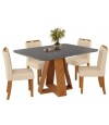 Juego De Comedor 4 Sillas + Mesa Tapa De Vidrio Celeste Gris / Beige