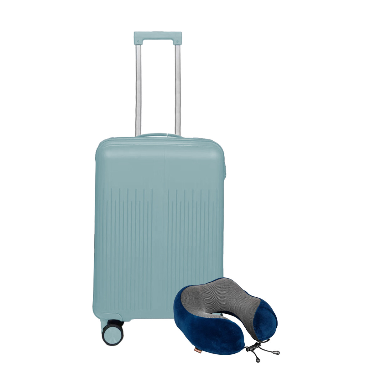 Set Valija Mediana Rígida + Almohadón Cervical Memoria Azul - Celeste 