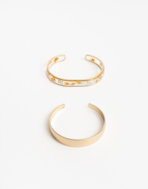 Pulseras Rígidas Sets Color Pulsera Rígida Set Metal Y Acrílico - Dorado