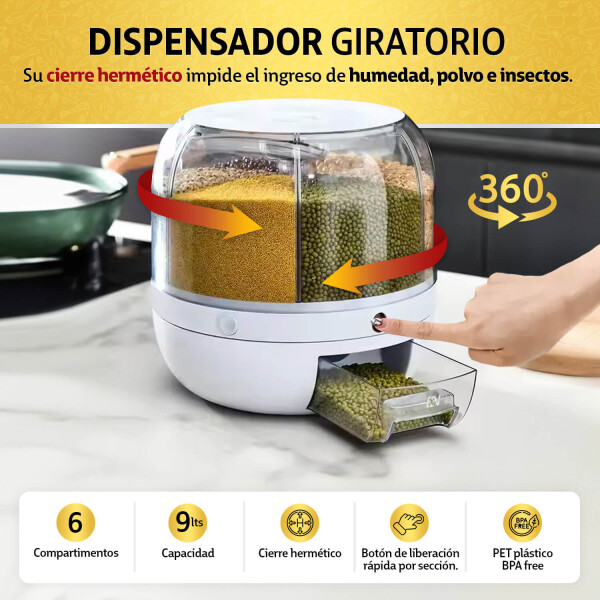 Dispenser de Cereales Giratorio IMBACK Gigante Contenedor con 6 Compartimentos y Dosificador Dispenser de Cereales Giratorio IMBACK Gigante Contenedor con 6 Compartimentos y Dosificador