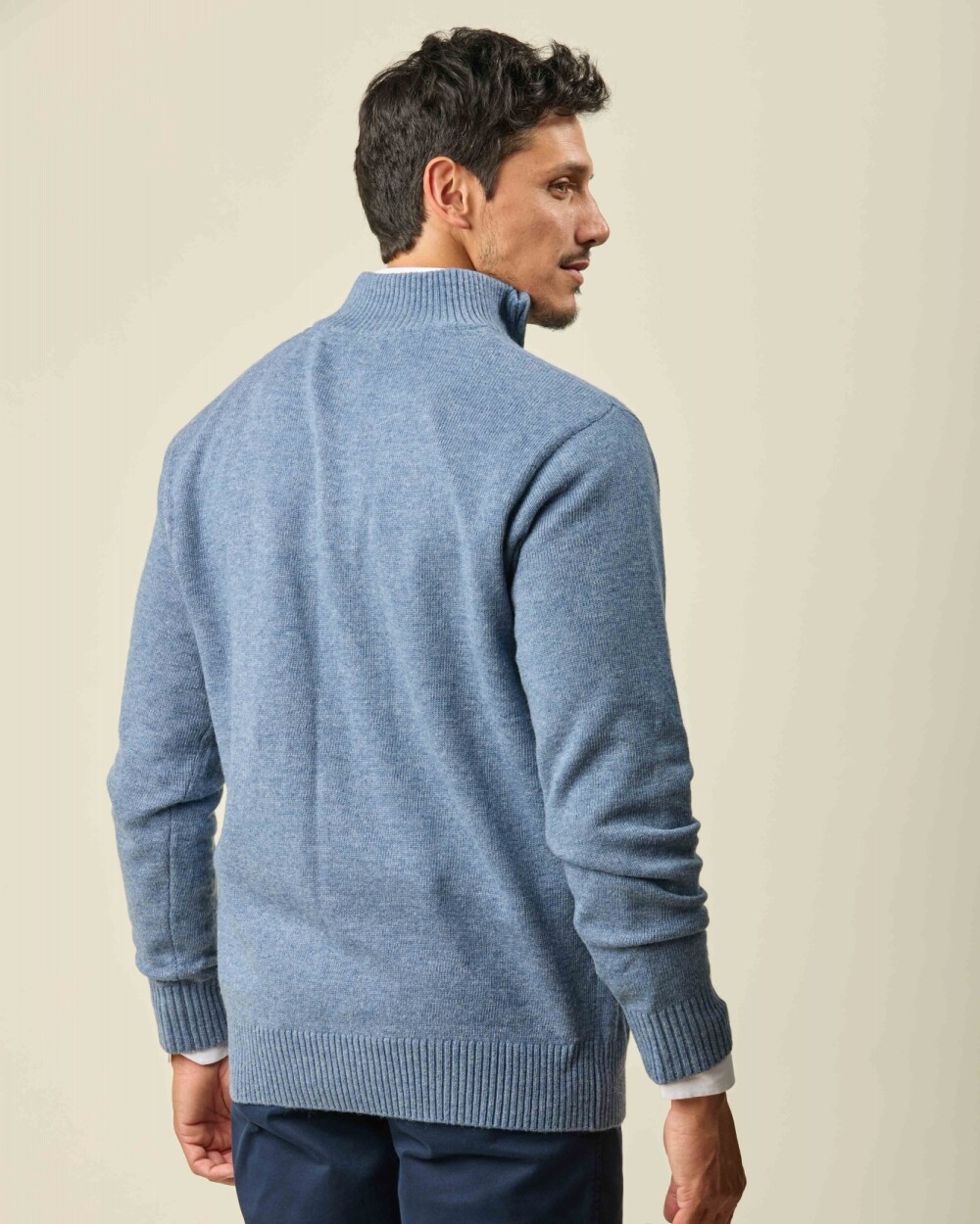 Buzo Lambswool Medio Cierre Celeste
