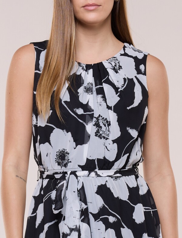 Vestido Maxi Plisado BLANCO/NEGRO