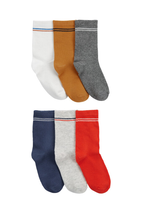Pack seis pares de medias de algodón, diseños con rayas Sin color