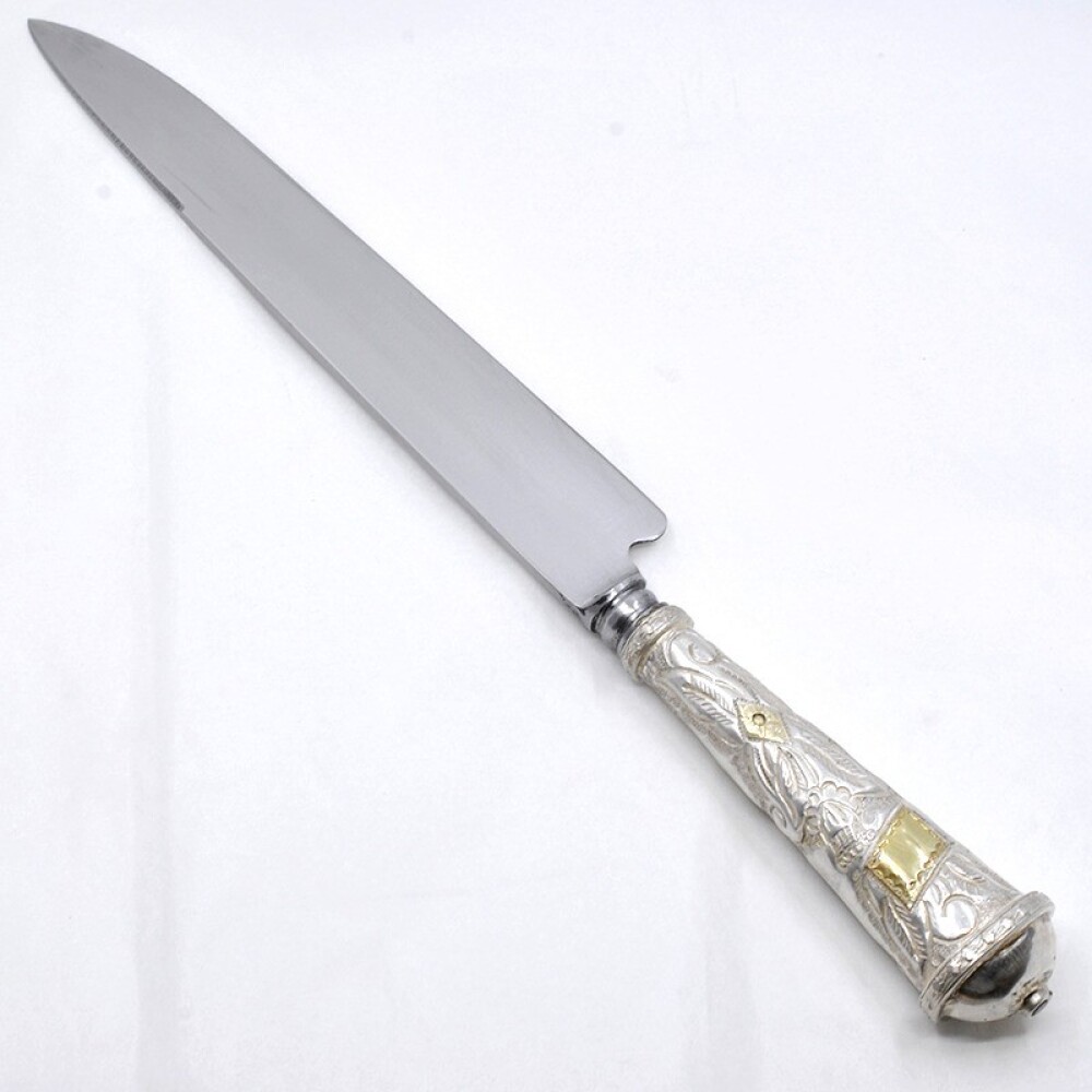 Cuchillo Hoja 20 Cm, Cabo De Plata Y Oro, Con Vaina De Cuero Cuchillo Hoja 20 Cm, Cabo De Plata Y Oro, Con Vaina De Cuero