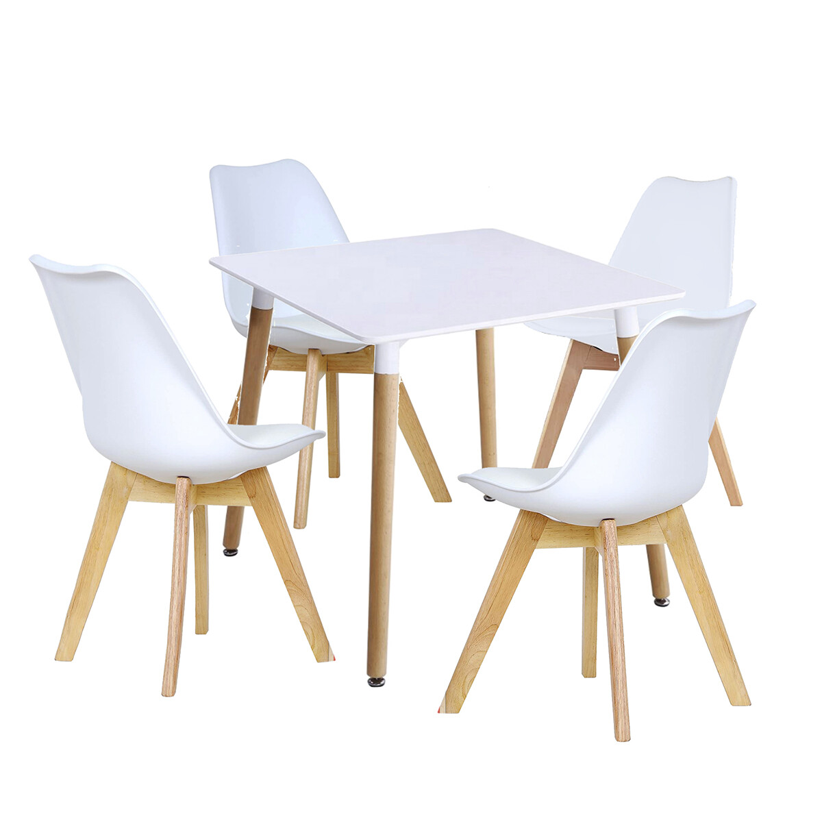 Juego mesa Eames cuadrada + 4 sillas acolchonadas - BLANCO 