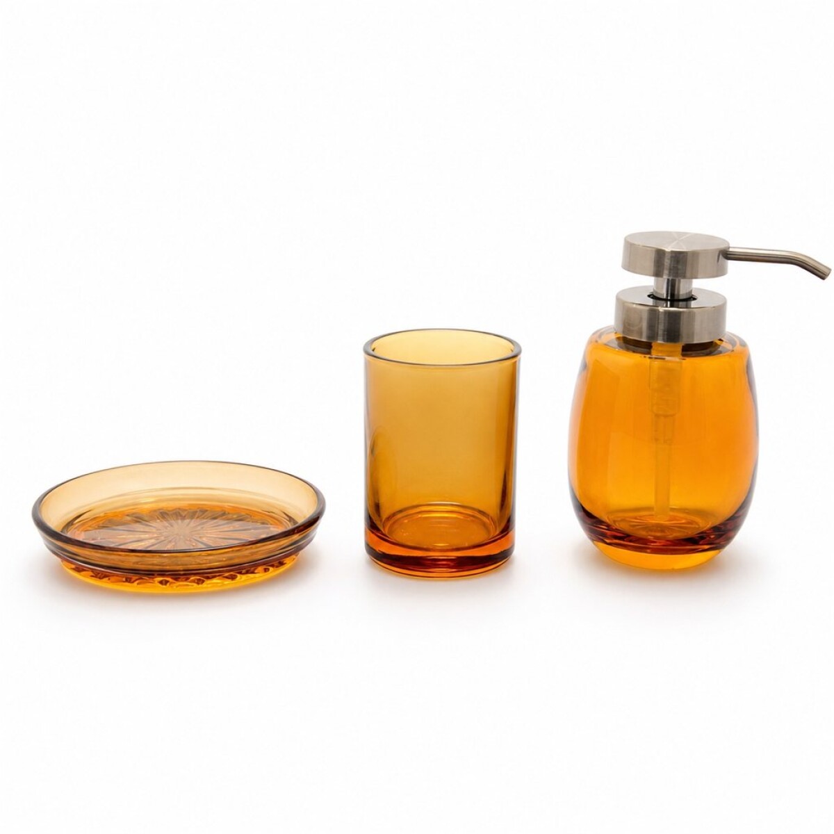 SET DE BAÑO DISPENSADOR, VASO Y JABONERA AMBAR 