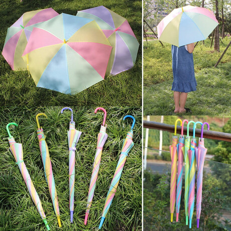 Paraguas Largo Infantil con Diseño Arco Iris para Lluvia Celeste