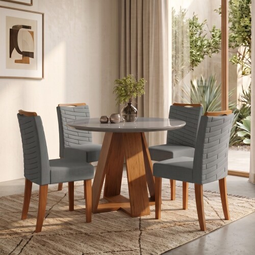 Juego De Comedor 4 Sillas Mesa Redonda - Celeste Gris / Gris