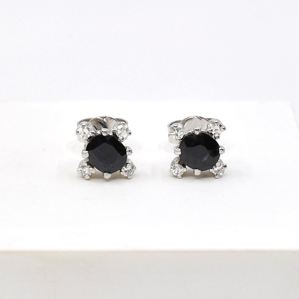 Caravanas En Oro 18K Blanco, Brillantes Y Zafiros Caravanas En Oro 18K Blanco, Brillantes Y Zafiros