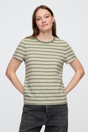 Remera A Rayas Cuello Redondo Mujer Green Stripe