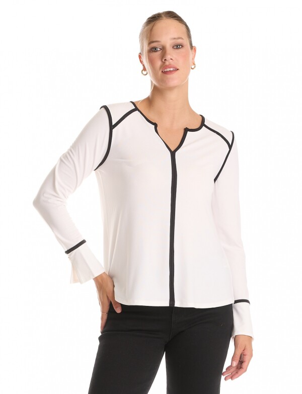 Blusa Ribete Contraste BLANCO/NEGRO
