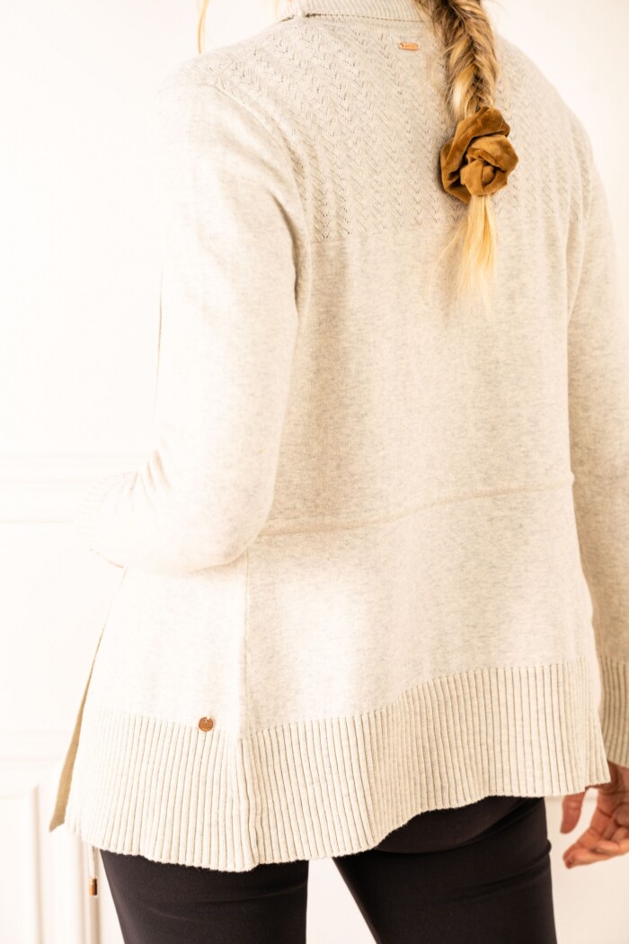 Cardigan C/solapa Algodón Elastano Gris Melange