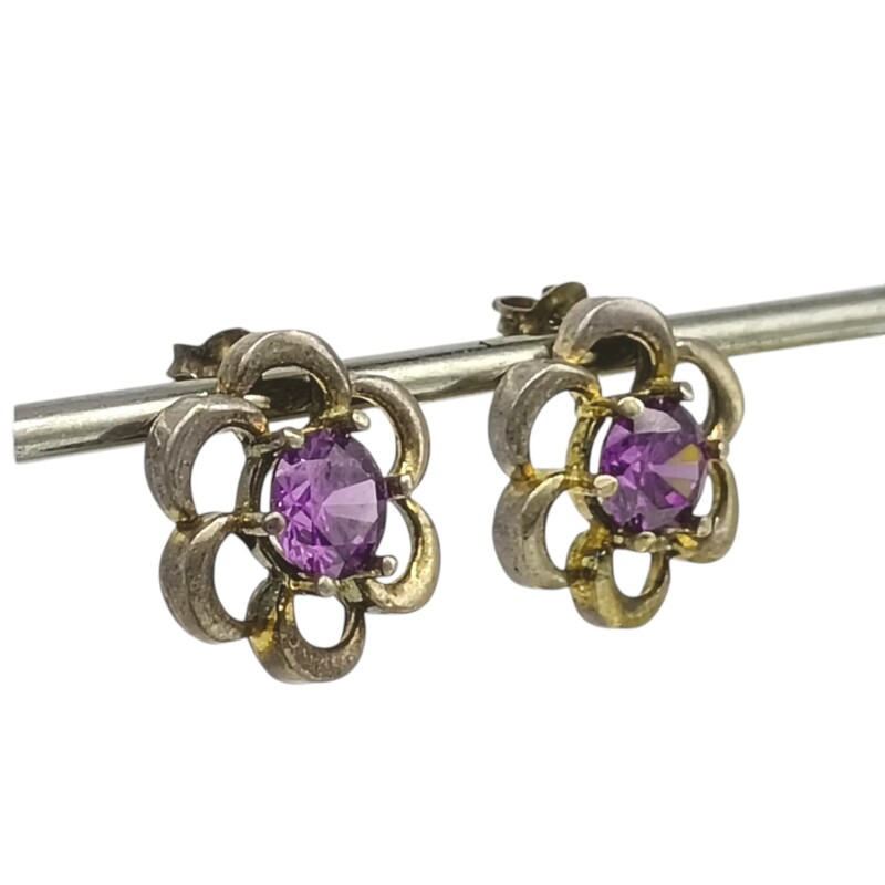 Caravana Flor Violeta - plata 925 - Zirconias- CA8432 conpiedra