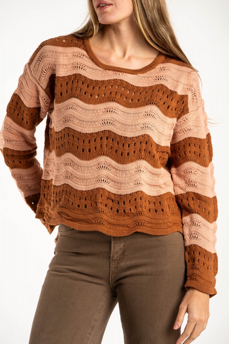 Sweater Textura Rayado - Rosa/mocha 