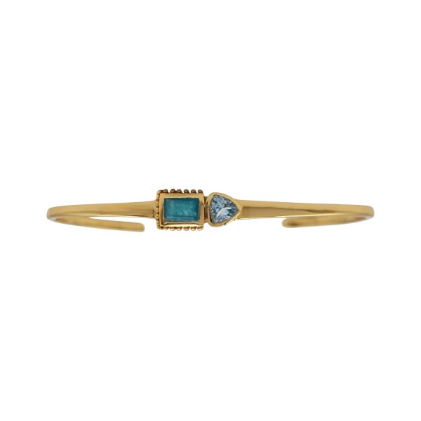 Brazalete Patna-Plata rodinada con micra de oro 18k- Piedra Topacio azul y Jade verde-BR2024 conpiedra