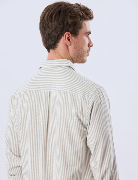 CAMISA RAYADA DE LINO Verde