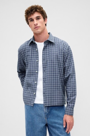 Camisa Oxford Cropped Hombre Blue Plaid