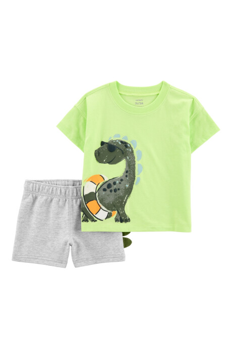 Set dos piezas de algodón, short y remera, diseño dino Sin color