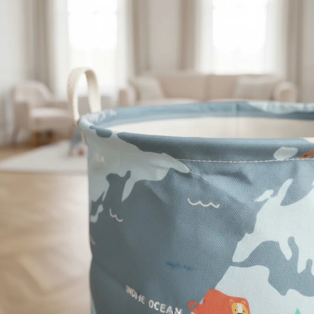 Cesto tela organizador mapa animales azul