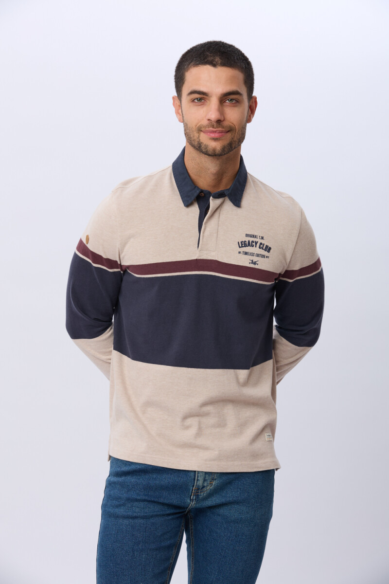 REMERA POLO RAYADA DE ALGODON - Beige 