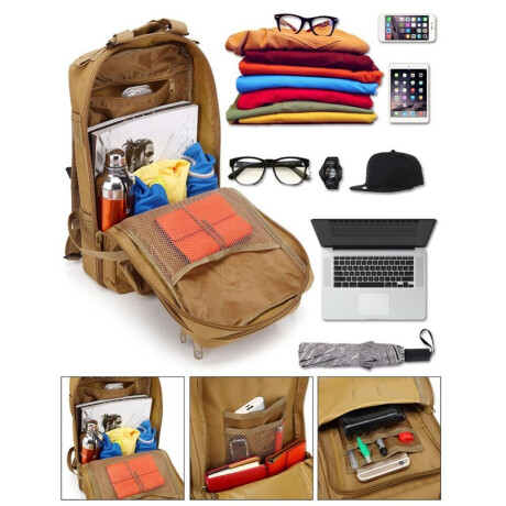 Set de Mochila Táctica Militar + Linterna Minero Recargable Caqui