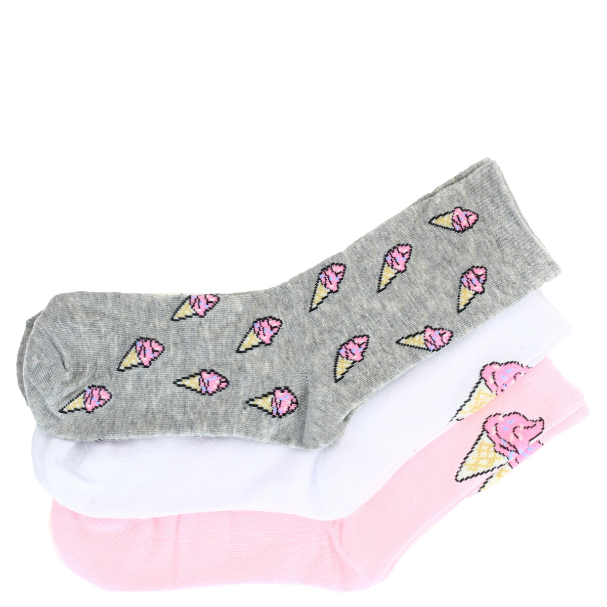 Medias de Niña Miss Carol Media ICE CREAM pack x3 - Rosado - Blanco - Gris 