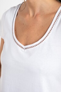 Remera Escote V Algodon Peinado Blanco