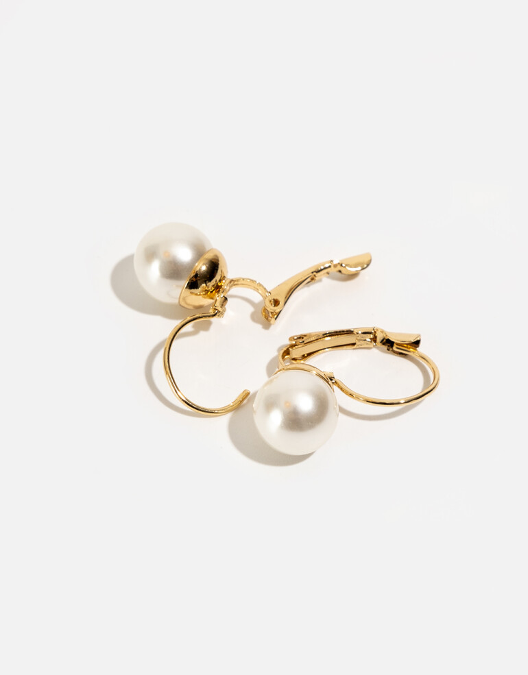 Aros Colgantes Cortos Perlas Aros Con Perlas - Dorado