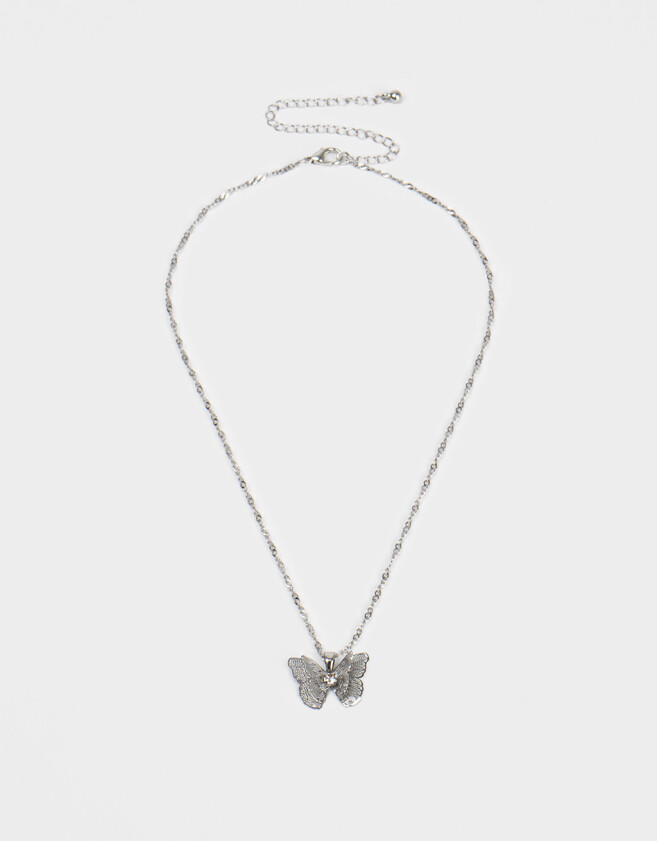 Cadena Corta con Dije Con Mariposas Cadena Con Dije De Mariposa - Plateado