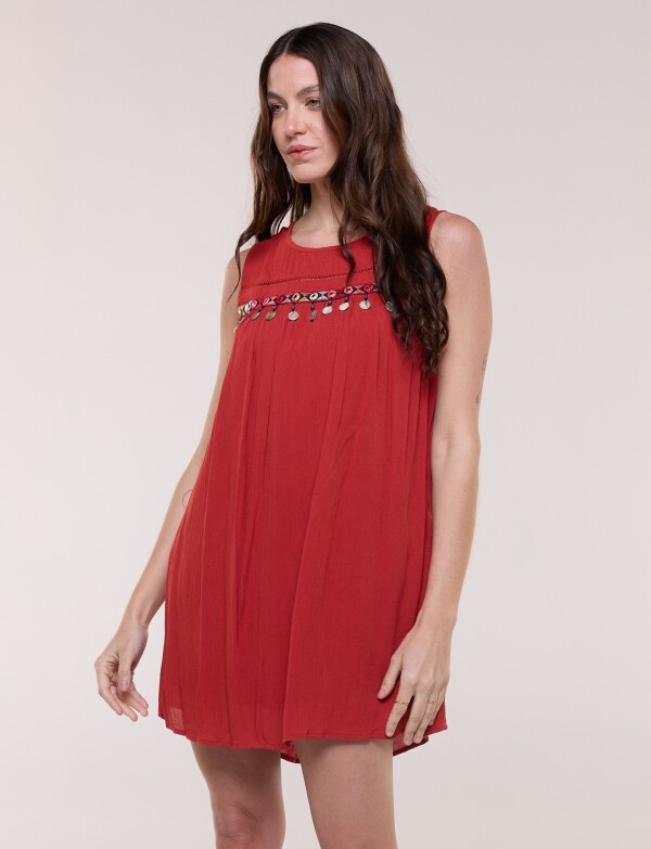 Vestido Corto Con Apliques TERRACOTA