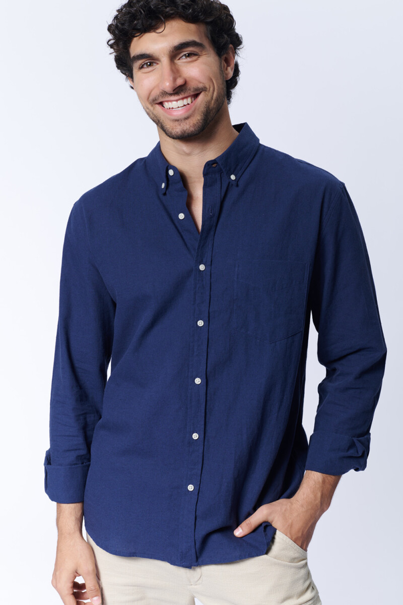 Camisa Con Lino - Azul 