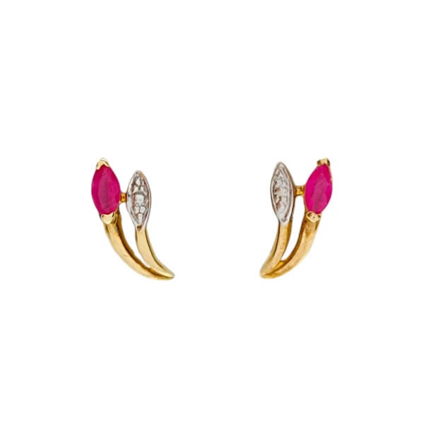 Caravanas Rubí Flor oro - Oro bajo - Rubí- CA8019 conpiedra