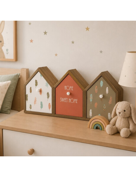 CAJONES X3 CASITA MADERA 42X11X17CM PLUMAS CAJONES X3 CASITA MADERA 42X11X17CM PLUMAS